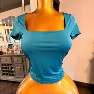 Square-Neck Teal Short Sleeve  Tee